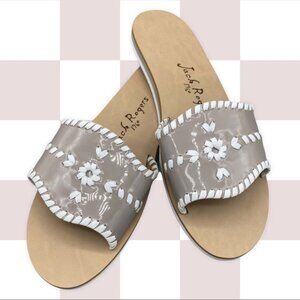 Jack Rogers Sanibel Dove Grey Whip Stitch Pool Beach Neutral Slip On Sandals 10